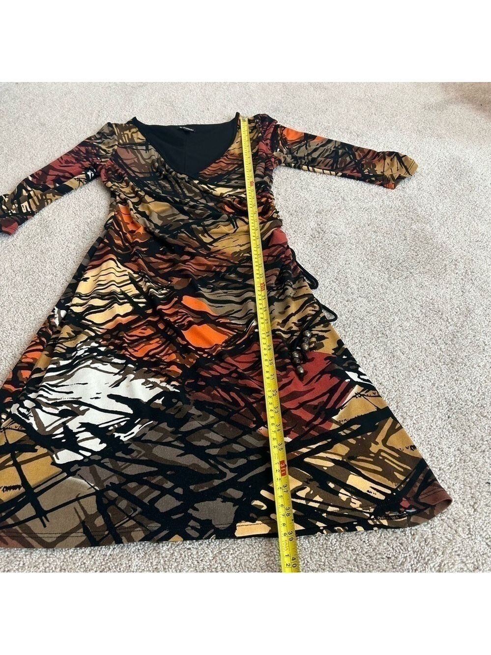 Le Chateau multicoloured zigzag artsy print long sleeve V-neck faux wrap dress S - Picture 12 of 16